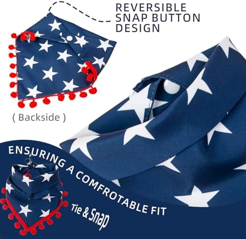 4th of July Dog Bandana, American Flag Star Pattern Holiday Triangle Scarf, Adjustable Snap Button Patriotic Neckwear for Large Breeds (30-75lbs) - Image 5