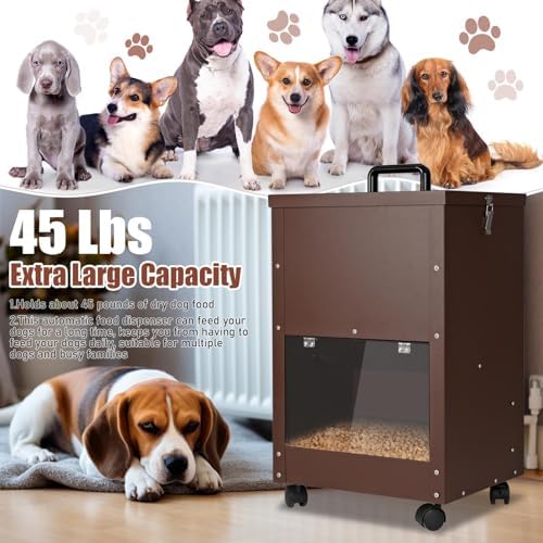 45Lbs Automatic Dog Feeder Large Breed, Easy to Move with Wheels
