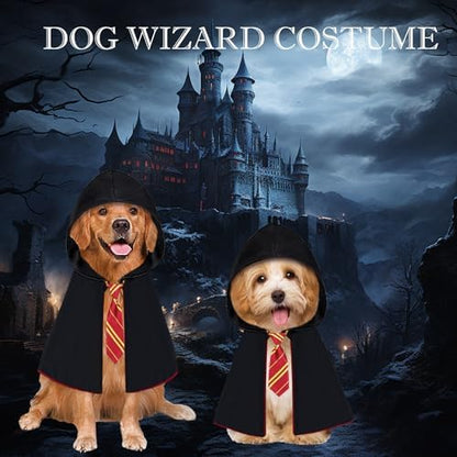 GOYOSWA Dog Halloween Costumes, Dog Wizard Costume Halloween Wizard Witch Cloak Cape with Neck Tie Halloween Costumes for Small Medium Large Dogs Pets (Red, Medium) - Image 2