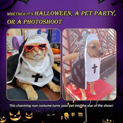 MANON ROSA Cat Halloween Costume, Funny Nun Dress for Cats & Small Dogs, M - Image 2