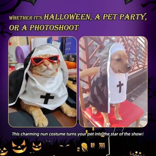 MANON ROSA Cat Halloween Costume, Funny Nun Dress for Cats & Small Dogs, L - Image 2