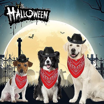 GOYOSWA Dog Halloween Costumes, Dog Cowboy Costume Halloween Pet Cowboy Hat Bandana Scarf for Small Medium Large Dogs Pets (Black Hat & Red Bandana, Large) - Image 3