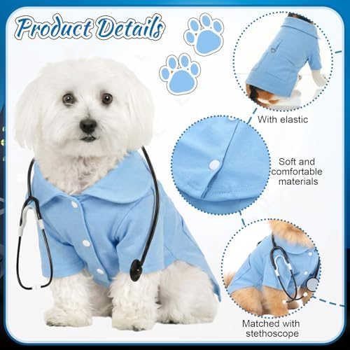 Dog Doctor Costume Cat Surgeon Nurse Costumes with Stethoscope, Blue, M - Image 3