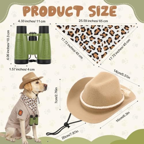 4 Pcs Halloween Dogs Safari Explorer Costume Set Outfit for Pet Cats, L - Image 2