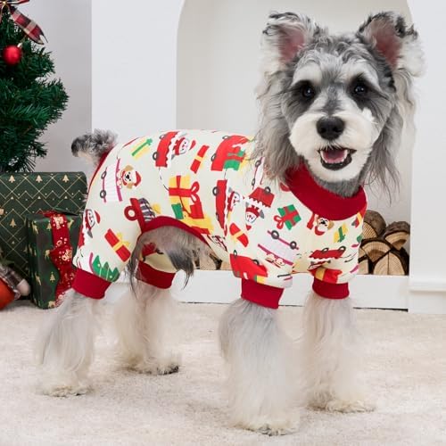 XPUDAC Dog Christmas Pajamas Soft Puppy Outfits for Small Medium Dogs Pet Clothes Pjs Doggie Bodysuit Cat Christmas Apparel, Yellow, S - Image 4