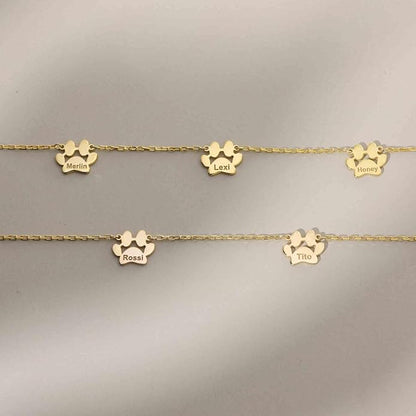 Personalized Cute Dog Cat Paw Name Necklace Forever Love Custom Heart Pendant Pet Name Necklace Gift for Pet Lovers