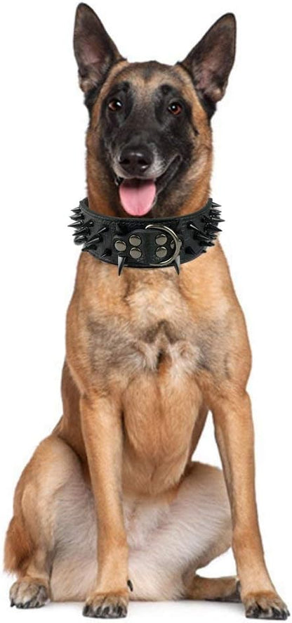 Serijoars Spiked Studded Dog Collar, PU Leather Dog Collar, Adjustable Pet Collars for Medium or Large Breed Pet (XL, Gold Brown3)