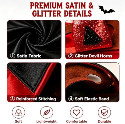 Halloween Pet Devil Costume Set for Dogs & Cats, Vampire Cape with Devil Horn Headband, Adjustable Pet Halloween Costume for Halloween Party, Photo Props(Black & Red, M) - Image 4