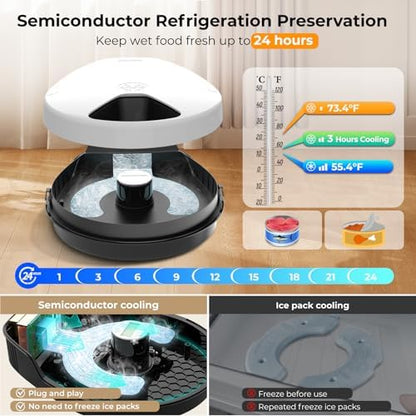 UBPET F10 Automatic Cat Feeder Wet Food, Semiconductor Cooling 5 Meal Timed Meat Dispenser, 24-Hour Freshness 3 Cooling Modes, Dry and Wet Food Automatic Feeder for Cats and Dogs