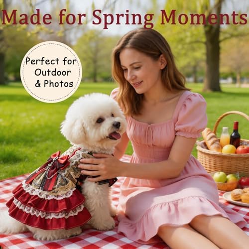 Dog Dress, Vintage Gothic Princess Dog Dress, Multi-Layer Ruffle Skirt with Statement Bow & Pendant Detail, Girl Dog Clothes for Birthday, Wedding, Party, Photoshoot(S) - Image 5