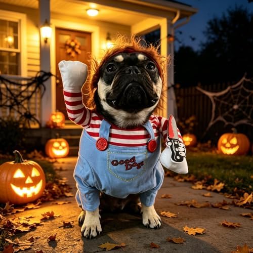 Dog Halloween Costumes, Funny Dog Killer Doll Costume with Wig and Knife, Adjustable Pet Halloween Cosplay Costume for Small Medium Large X-Large Dogs (Small) - Image 6