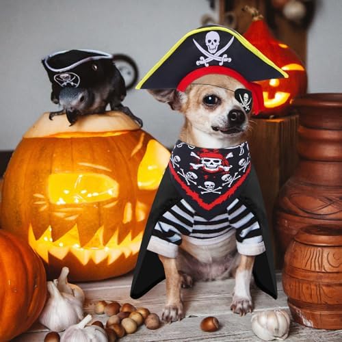 Huhumy 4 Pcs Dog Pirate Costume Hat Cape Bandana, Black, Small - Image 4