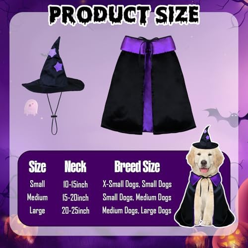 Dog Halloween Costumes, Dog Witch Costume Funny Pet Witch Cloak Cape Wizard Hat Holiday Outfit Clothes Halloween Costumes for Small Medium Large Dogs Pets (Medium) - Image 4