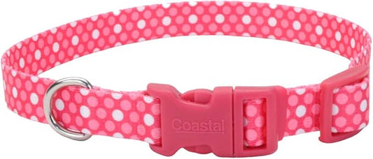 Coastal Pet Styles Adjustable Dog Collar - Stylish Patterned Fabrics - Snap-Lock Buckle - Adjustable Dog Collar - for Small, Medium or Large Dogs - Pink Dots - 3/8" x 08"-12"