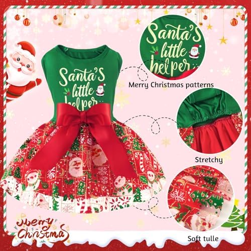 XPUDAC Dog Christmas Dress Outfit Snowman Tulle Dress Holiday Dog Clothes for Small Dogs Girl, Santa Pet Costume Cat Outfits-XXS - Image 3