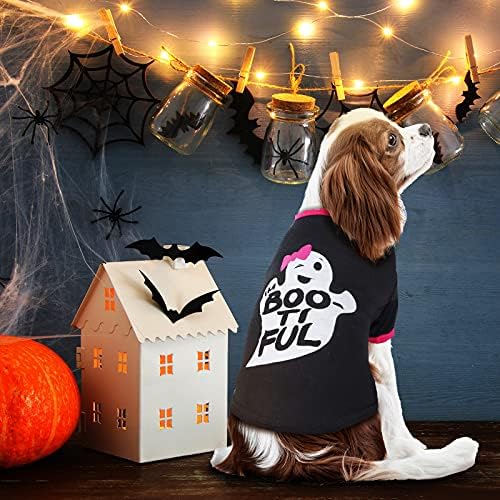 Weewooday 5 Pcs Halloween Dog Shirts Pet Costume Printed,Scary Pattern,M - Image 6