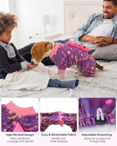 CuteBone Dinosaur Costume Dog Pajamas, Stretchy Spandex Crystal Velvet Sleepwear Coat for Small Dogs, Soft & Warm Pet Outfit Clothes for Cold Weather, Cozy Pullover Design COSP26XL - Image 3