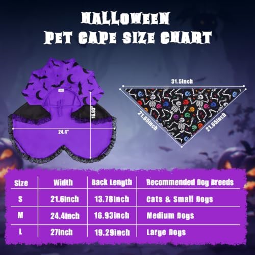 Dog Halloween Costumes with Black Bandana, Dog Vampire Cloak Cape(Purple,M) - Image 3