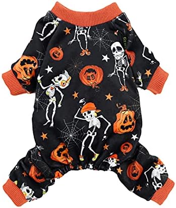Fitwarm Halloween Skeleton Dog Costume Lightweight Velvet Pajamas Pet Clothes Doggie PJS Puppy Onesie Doggy Outfits Cat Jumpsuits Black Large by Fitwarm