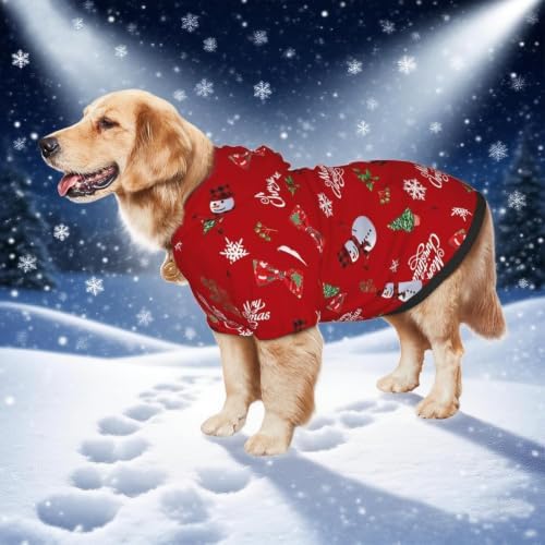 Christmas Dog Hoodie, Red Santa Snowman Print, with Leash Hole - Image 6