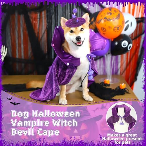 Witch Dog Halloween Costumes Devil Vampire Dog Costumes Cape Hat for Medium Dogs Halloween Party Cosplay Costumes for Large Medium Dogs Pets Cats - Image 4