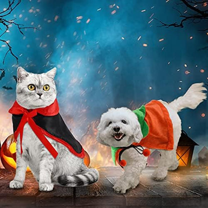 4 Pcs Pet Cat Halloween Costume Dog Vampire Cloak Reversible Cute Cat Pumpkin Cape Bat Wings with Bells for Pet Dog Cat Cosplay Holiday Halloween Party Decor (Black, Red, Orange, Solid Pattern) - Image 4
