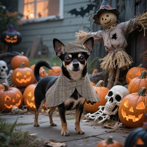 3 Pcs Dog Costume Set Detective Cloak Hat and Glasses for Small Dog Cat Detective Costume for Halloween Party Cosplay(Medium) - Image 6