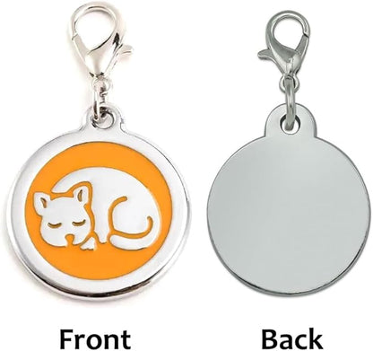 Personalized Pet ID Tags for Kittens and Cats - Custom cat Name tag and ID tag for Collar (Orange, Sleeping Cat Round-Small)