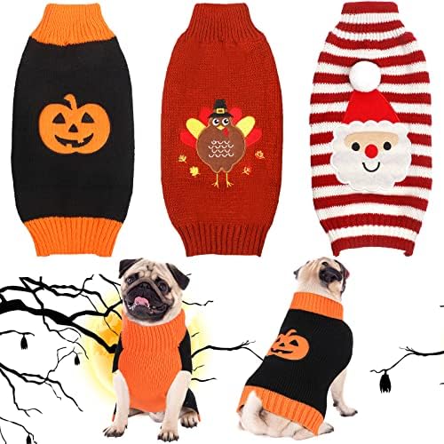 Sanwuta 3 Pcs Halloween Thanksgiving Christmas Dog Kint Sweaters Sets, XL by Sanwuta