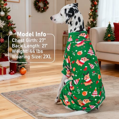 KYEESE Dog Christmas Pajamas for Small Dogs Green Reindeer Velvet Onesie - Image 5