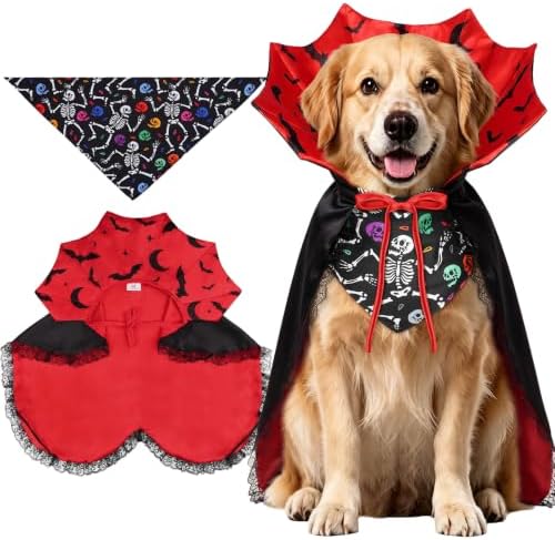 Dog Halloween Costumes with Black Bandana, Dog Vampire Cloak Cape(Red,L) by WINGOIN