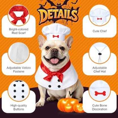 Dog Halloween Costumes - Dog Chef Costume Hat Outfit Red Scarf Set for Pets - Image 2