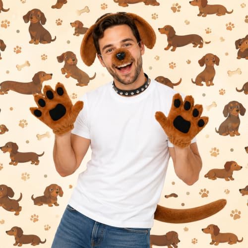 5Pcs Puppy Dog Costume Accessories Set Including Dog Ears Headband Nose Tail Gloves for Halloween Cosplay Party Supplies - Image 7