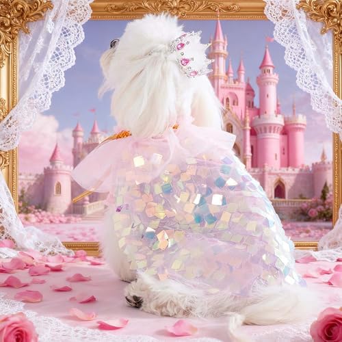 FLAdorepet Dog Cape Princess Costume with Crown,Pet Birthday Outfit Dress,M - Image 2