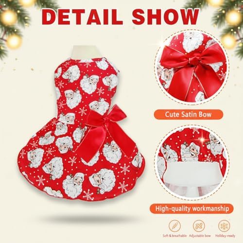 Christmas Santa Claus Dog Dress, Festive Holiday Pet Skirt Outfit with Snowflake Design for Small and Medium Dogs - Image 2