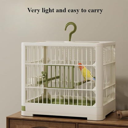 Travel Bird Cage Bird Travel Carrier Ornamental Birdcages Features Standing Pole Detachable Tray & Hook Handle for Parakeets (Gray)