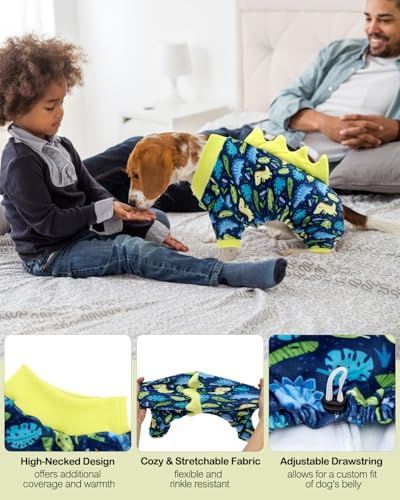 CuteBone Dinosaur Costume Dog Pajamas, Stretchy Spandex Crystal Velvet Sleepwear Coat for Small Dogs, Soft & Warm Pet Outfit Clothes for Cold Weather, Cozy Pullover Design COSP10M - Image 3