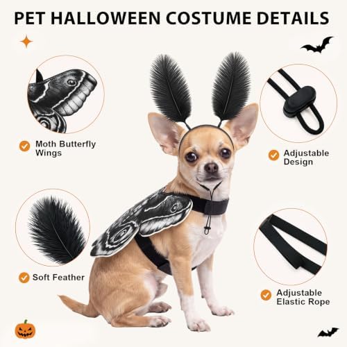 Tallew 2 Pcs Dog Halloween Costumes Moth Butterfly,S,Black,White - Image 2