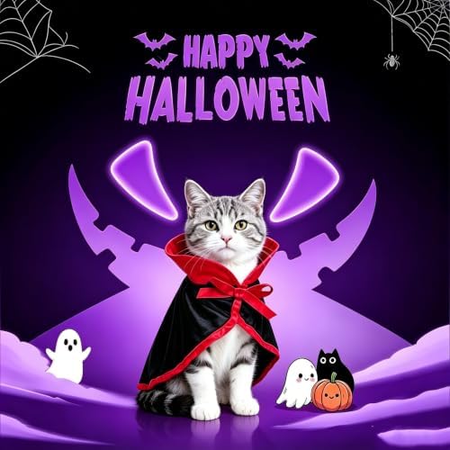 NAMSAN Pet Vampire Costume for Cats Small Dogs Rabbits, Halloween Cat Dracula Cape, Stand-Up Small Dog Vampire Cloak, Halloween Cat Outfit for for Holiday Party Cosplay Statue Decoration - Image 3