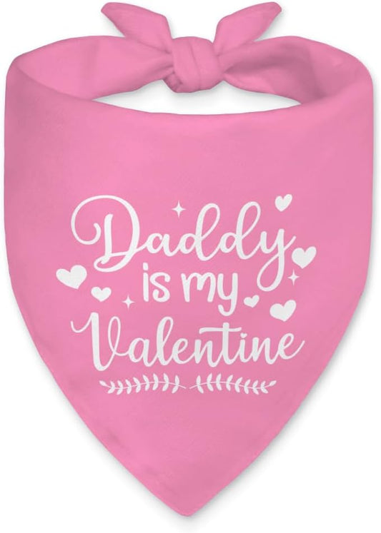 Daddy is My Valentine Dog Bandana, Funny Valentine's Day Dog Bandana, Cute Holiday Party Pet Scarf Accessories for Dogs Girls Puppies, Pink Valentines Birthday Gifts for Dogs Dad, New Pets Gifts