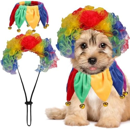 EXPAWLORER Dog Halloween Costume, 2 Pack Funny Doggie Cosplay Rainbow Jester Clown Wig with Collar, Adjustable Headwear Dress Up Holiday Apparel for Party for Small Medium Large Dogs Puppies Cats by EXPAWLORER