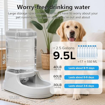 Kenond 2.5 Gallon Large Dog Water Dispenser, Automatic Gravity Water Bowl