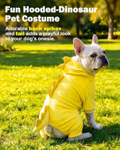 CuteBone Dinosaur Pet Costume Onesie - Hooded Puppy Pajamas - Small Dog Clothes Cat Full-Body Romper COSH02XS - Image 2