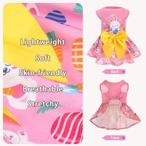 PUPTECK Print Easter Dog Dress with Cute Bow, Pink Rabbit XS - Image 3