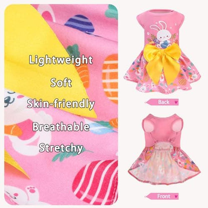 PUPTECK Print Easter Dog Dress with Cute Bow, Pink Rabbit XS - Image 3