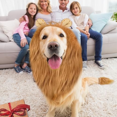 Soft Realistic Dog Lion Mane Costume with Ears for Medium to Large Dogs, Funny Adjustable Pet Wig Headwear for Halloween, Birthday, Photoshoot, Cosplay Dress Up Apparel, and Cold Weather Wear - Image 6
