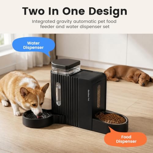 Dog Water & Food Dispenser Set, Gravity Automatic Pet Feeder, 4L x 2