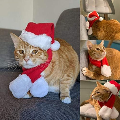 Cat Santa Hat with Scarf, Christmas Hats for Cats Small Dog Santa Hat Christmas Costume for Cat Rabbit Puppy Doll Decoration, Red S - Image 5