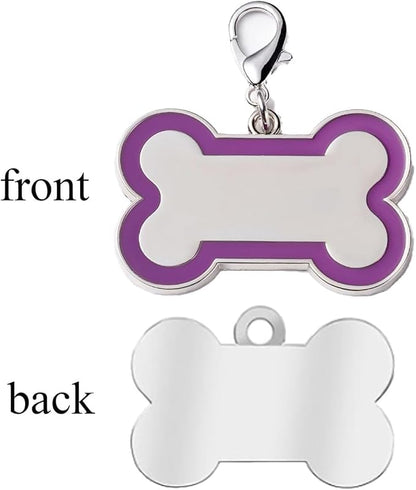 Double-Sided Personalized Dog Tags for Pets - pet ID tag, Laser Engraved Dog tag, Name tag for Dog Collar, Dog Tags for Large Dogs (Purple, Bone-Shaped-Large)