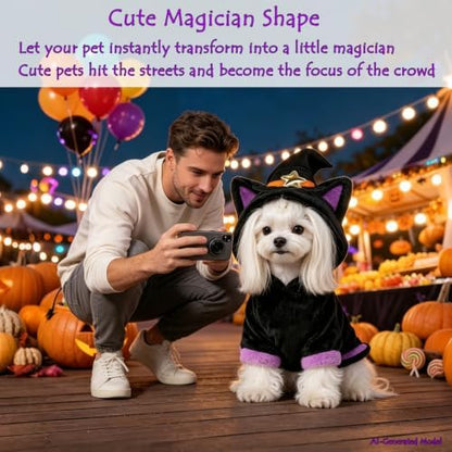 Halloween Dog Magician Costume, Warm Cat Wizard Outfit with Hood，X-Small - Image 3
